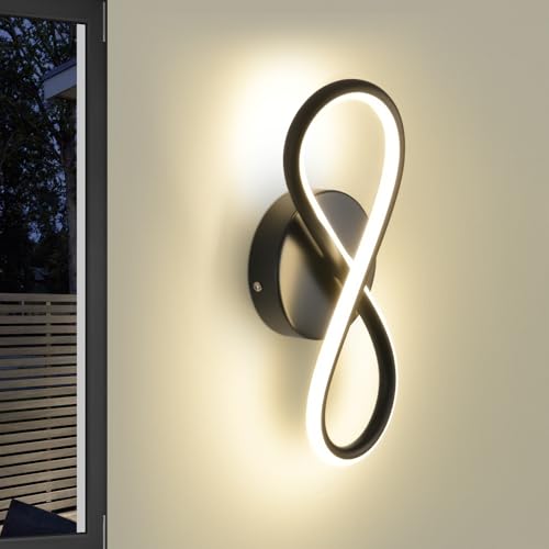 Homefire Wandleuchte Innen LED Wandlampe Schwarz: Wand Lampe für Treppenhaus Schlafzimmer Wohnzimmer Korridor Kühles Modern Design 7W Kurvendesign Dekorativ Wandleuchten Warmweiß 3000K von Homefire