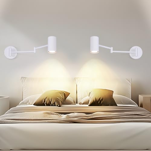 Homefire Wandleuchte Innen Wandlampe GU10-2 Stück Schlafzimmerlampe Wandstrahler Wandleuchten Modern Weiß Langer Arm Schwenkbar Metall Wandbeleuchtung für Wohnzimmer Flur - Ohne Leuchtmittel von Homefire