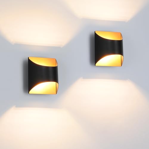 Homefire Wandleuchte Innen Wandlampe Schwarz Gold - 2ER Up Down Flur Wandlampen Treppenhaus Leuchten Vintage G9 Keramik Wandbeleuchtung für Schlafzimmer Wohnzimmer Kinderzimmer - Ohne Leuchtmittel von Homefire