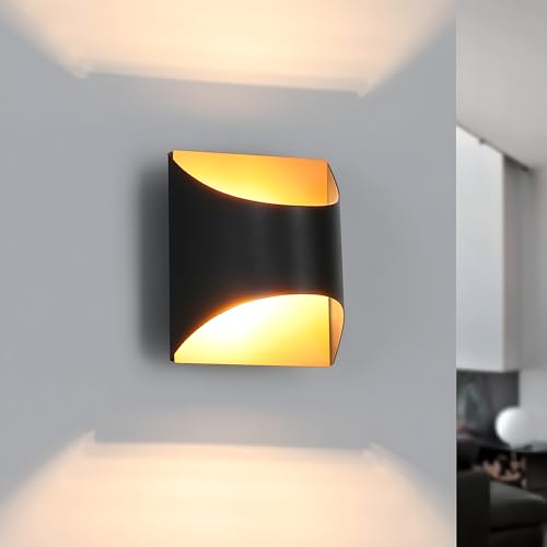 Homefire Wandleuchte Innen Wandlampe Schwarz Gold - Up Down Flur Wandlampen Treppenhaus Leuchten Vintage G9 Keramik Wandbeleuchtung für Schlafzimmer Wohnzimmer Kinderzimmer - Ohne Leuchtmittel von Homefire