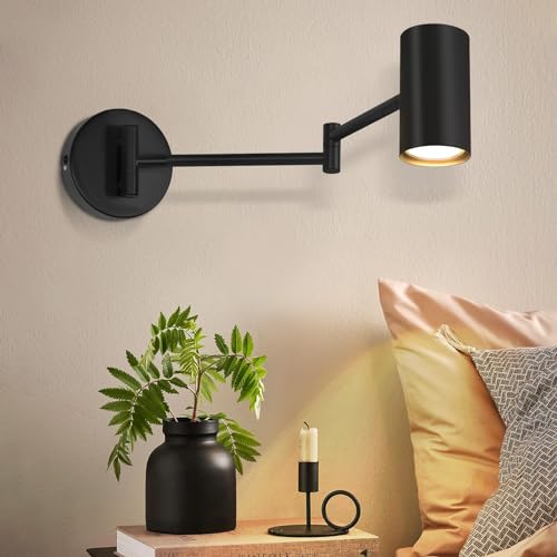 Homefire Wandleuchte Innen Wandlampe Schwarz - Wandbeleuchtung Vintage Wandstrahler Schlafzimmer Wandlicht Schwenkbar Metall Treppenhaus Beleuchtung Retro GU10 für Wohnzimmer Flur - Ohne Leuchtmittel von Homefire