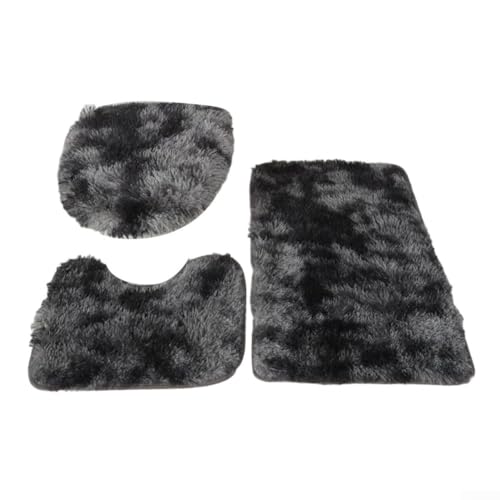 3-teiliges rutschfestes Badematten-Set, maschinenwaschbar, weiche Mikrofaser, Badezimmerteppich, weiche Plüsch-Duschmatte und WC-Vorleger (schwarz) von Homefurnishmall