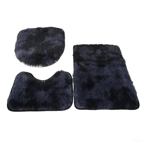 3-teiliges rutschfestes Badematten-Set, maschinenwaschbar, weiche Mikrofaser, Badezimmerteppiche, weiche Plüsch-Duschmatte und WC-Vorleger (Marineblau) von Homefurnishmall