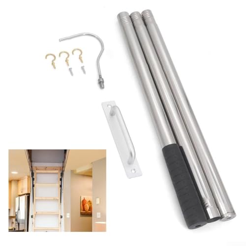 Dachboden Pull Down Haken – 134 cm Leiter Pull Down System Kit mit Edelstahl Haken und Stange, platzsparende Dachbodenzugslösung von Homefurnishmall