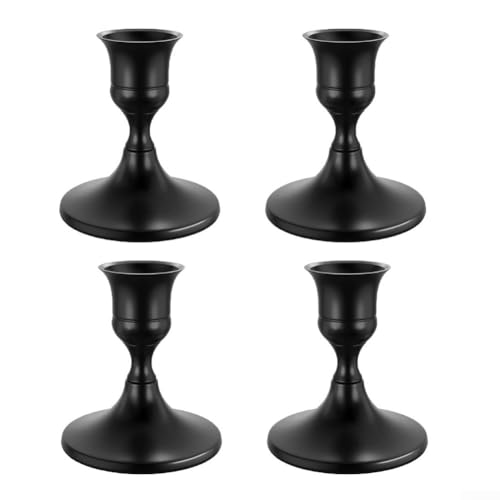 Kerzenhalter aus Metall, goldfarben, 4 Stück, 7 x 6,7 cm, konische Kerzenhalter für Hochzeit, Weihnachten, Heimdekoration, elegante Tischkerzenständer für romantische Abendessen (Schwarz (4)) von Homefurnishmall