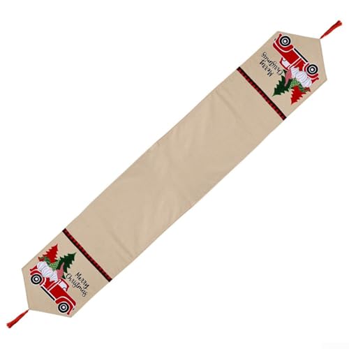 Tischläufer für Esstisch, Leinen, Weihnachtstischläufer mit Quasten und Weihnachtsbäumen-Muster, Größe 184 x 34 cm von Homefurnishmall