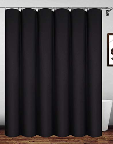 Homehold Waterproof Polyester Shower Curtain with Hooks, 200 x 200 cm Black Bath Curtain von Homehold