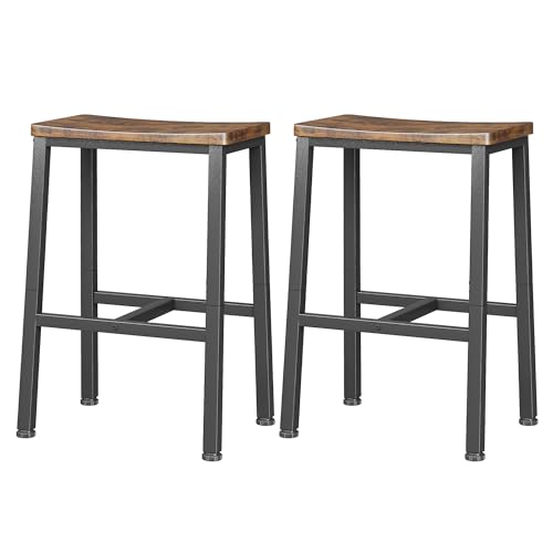 Homeiju 2 Sets Barstühle, 23,6 Zoll Sattelhocker, Küchenthekenhocker mit Fußstützen, Industriehocker für Esszimmer, Küche, Theke, Bar, Rustikales Braun und Schwarz von Homeiju