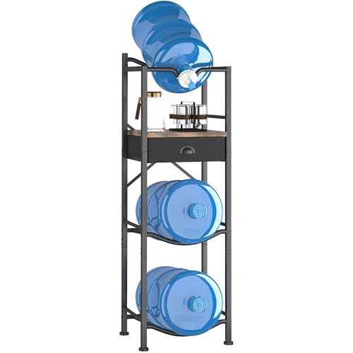Homeiju 3-stöckiges Wasserspender-Aufbewahrungsregal mit Schublade, schwarzer Metallrahmen, obere Ablage aus Holz von Homeiju