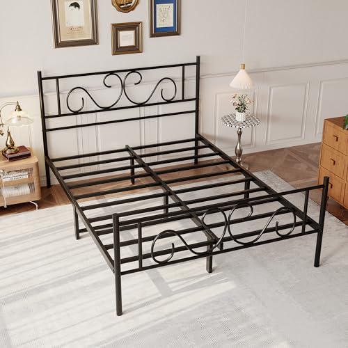 Homeiju Plattformbettrahmen aus Metall in voller Größe, mit Kopfteil und Fußteil, robustes Matratzenfundament mit Stahllattenstütze, kein Boxspring erforderlich von Homeiju