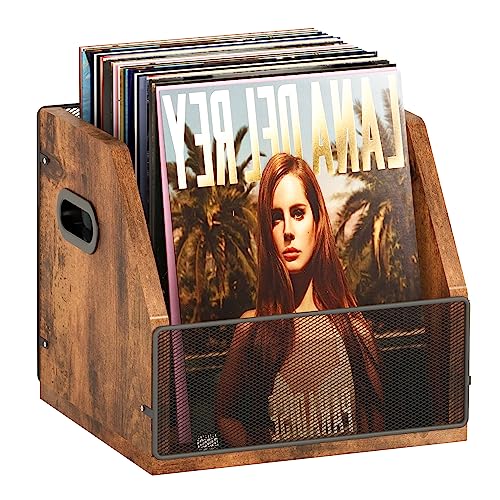 Homeiju Schallplattenaufbewahrung, Vinyl-Schallplattenbox, Koffer, Schallplattenhalter, Desktop-Metall- und Holz-LP-Schallplattenkiste, hält bis zu 60 Schallplatten von Homeiju