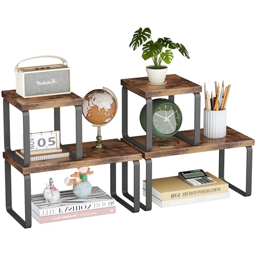 Homeiju Schreibtisch-Organizer-Regal aus Holz, 2 Ebenen, verstellbar, freistehend, Schreibtischregal, stapelbarer Schreibtisch-Organizer für Büro, Wohnheim, Schlafzimmer, platzsparend, einfache von Homeiju