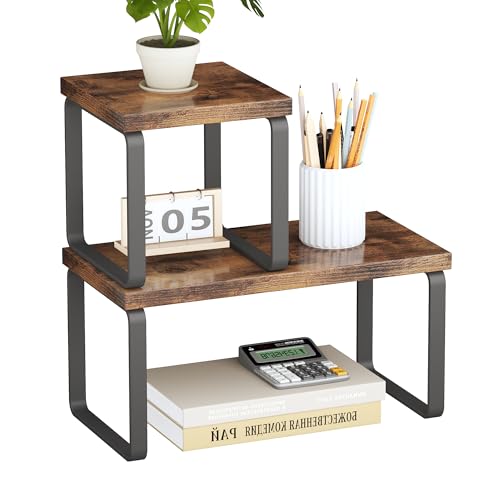 Homeiju Schreibtisch-Organizer-Regal aus Holz, 2 Ebenen, verstellbar, freistehend, Schreibtischregal, stapelbarer Schreibtisch-Organizer für Büro, Wohnheim, Schlafzimmer, platzsparend, einfache von Homeiju
