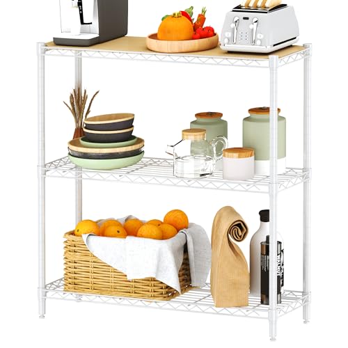 Homeiju Verstellbare Kücheninsel, 3-stöckige Regale mit abnehmbarem Holz, schmales Aufbewahrungsregal (75,7 x 29,2 cm) für Küche, Café, Eingangsbereich und Pflanzenorganisation (Holzfarbe, 75,7 cm B) von Homeiju