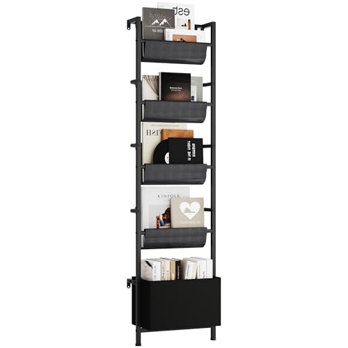 Homeiju Wand-Bücherregal mit Aufbewahrungsbehälter, 4-stöckiger Metall-Akten-Organizer, Schwarz von Homeiju
