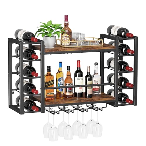 Homeiju Weinregal zur Wandmontage, 2-stöckiges Lagerregal, rustikaler Holz- und Metallrahmen Homeiju Weinregal zur Wandmontage, 2-stöckiges Lagerregal, rustikaler Holz- und Metallrahmen von Homeiju