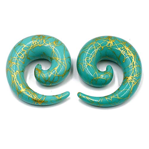 Homeilteds 1 Paar Acryl Spirale Ohr Dehnsichel Piercing Ohr-Expander-Stecker 1.6mm-16mm Plugs (Main Stone Color : 4mm, Metal Color : Green with Gold line) von Homeilteds