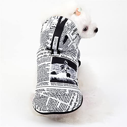 Welpen Haustier Baumwolle Weste Herbst Winter Verdicken Warme Hundekleidung Zeitungsmuster Mit Kapuze D-Ring Gepolsterte Weste Chihuahua Haustier Kostüm Weich (Color : White, Size : S.) von Homeilteds