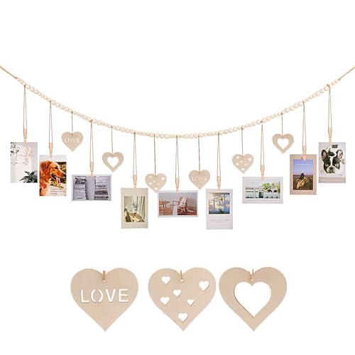 Hängende Fotodekoration, Boho-Fotodekoration mit Holzklammern und Perlen, Bilderleine mit Holzklammer Collagen-Wanddekoration für Zuhause, Büro, Schlafzimmer, Kinderzimmer. von Homeily