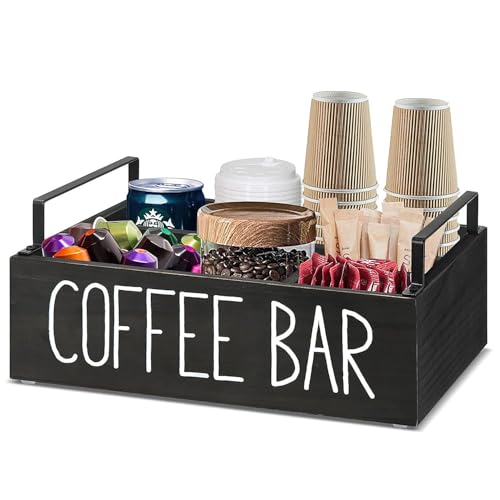 Kaffee-Station Veranstalter, Holz Kaffee-Bar Veranstalter mit Griff K Cup Veranstalter Kaffee-Pods-Halter mit 3 Compatment Dividers Countertop Kaffee Bar Condiment Veranstalter für Home Office. von Homeily