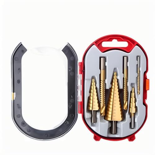Titanbeschichtetes Bohrer-Set mit 3 Größen Stufenbohrern und 3 Größen von Spiralbohrern, geeignet für Metallbearbeitung, Holzbearbeitung, Bohren, Schlitzschneiden, 6-teilig, mit von Homeily