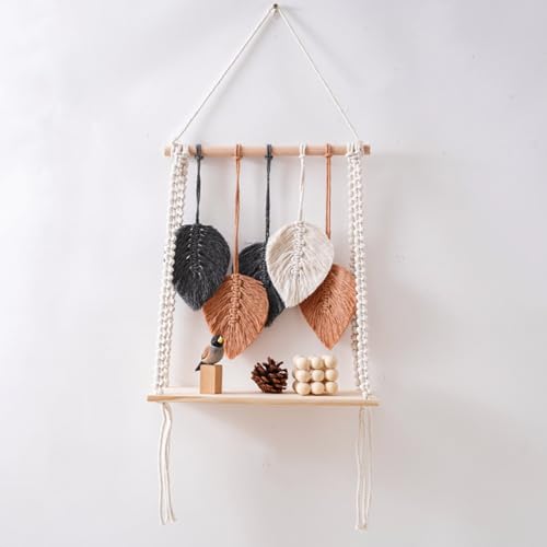 Wandregal Holz Makramee, Handgewebte Hängeregal Regal Wand Boho Deko Schweberegal Wanddeko Wohnzimmer für Home Badezimmer Schlafzimmer Kinderzimmer. (1 Stufe) von Homeily