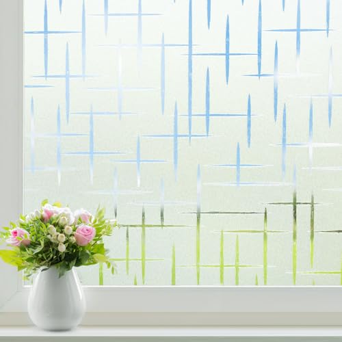 Homein Fensterfolie Blickdicht Sichtschutzfolie Fenster Milchglasfolie Kreuz 90x300cm, Selbstklebend Selbsthaftend Klebefolie Glasfolie für Bad, Duschkabine & Glastüren mit Sichtschutz Blickschutz von Homein