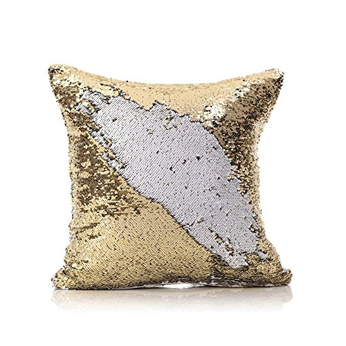 HomeLava 2er Set Pailletten Kissen Glitzer Pailletten Kissenbezug Startseite Schlafzimmer Sofakissen Kissenabdeckung 40x40cm,Gold + Weiß von HomeLava