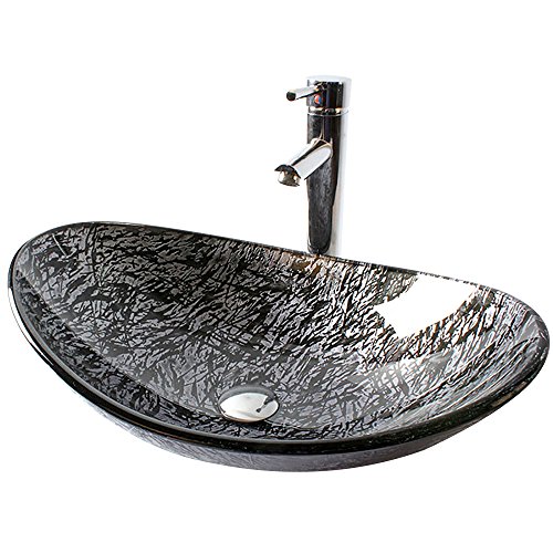 HomeLava Aufsatzwaschbecken Modern Gehärtetes Glas Oval Waschbecken mit Ablaufgarnitur, Montagering (ohne Wasserhahn) von HomeLava