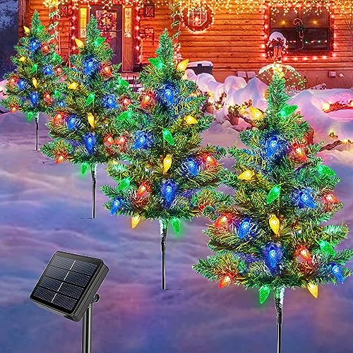 Homeleo 4 Set Solar Weihnachtsbaum mit Beleuchtung, 80 LED C6 Lichterkette k¨¹nstlicher Weihnachtsbaum f¨¹r weihnachtsdeko au?en, Prelit Kleiner Weihnachtsbaum k¨¹nstlich f¨¹r Weg Garten Yard Dekor von Homeleo