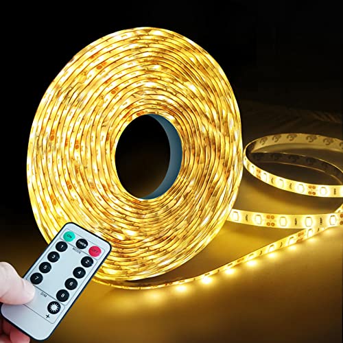 Homeleo 5 M 150 LED Streifen Batteriebetrieben, Fernbedienung Batterie led Strip für Außen, Garten, Küche, Schrank, Golfwagen, Weihnachten, Halloween, Geburtstagsfeier, Schlafzimmer deko (Warmweiß) von Homeleo