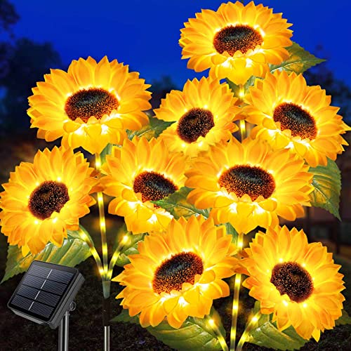 Homeleo Solarleuchten für den Außenbereich, wasserdicht, verbesserte 9 Blumen, Solar-Sonnenblumen-Lichter für Hofdekoration, dekorative Blumenornamente für Rasen, Friedhof, Dekorationen (3er-Pack) von Homeleo