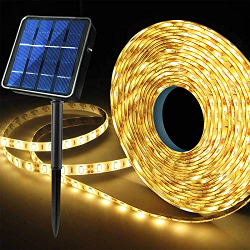 Homeleo Verbesserte 6M 180 LED Solar LED Strip, Wasserdicht Led streifen f¨¹r au?en, 8 Modi Automatisch EIN/AUS Solarlampen f¨¹r Garten Terrasse Balkon Deko Halloween Weihnachten Dekoration(Warmwei?) von Homeleo
