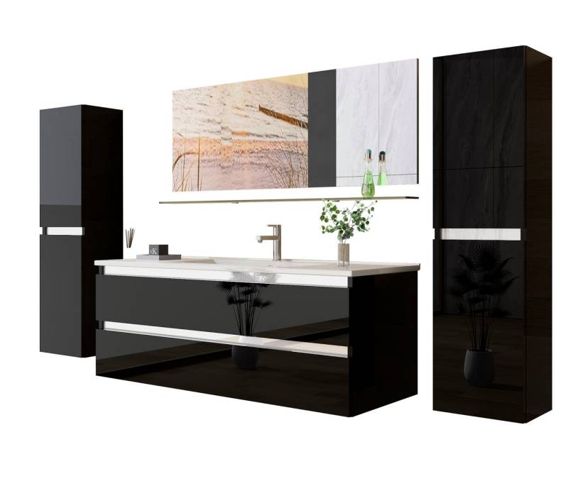 Homeline Badmöbel-Set 120 cm Badmöbel set Hochglanz Schwarz badmöbel set hängend 120 cm von Homeline