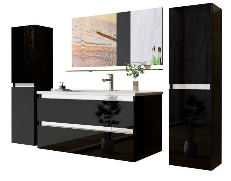 Homeline Badmöbel-Set 90 cm Badmöbel set Hochglanz Schwarz badmöbel set hängend von Homeline