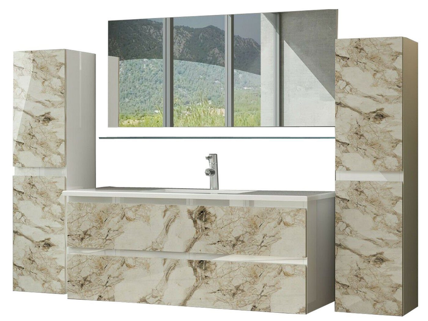 Homeline Badmöbel-Set 90 cm Badmöbel set Hochglanz Weiß Beige / Marmor Optik badmöbel Homeline Badmöbel-Set 90 cm Badmöbel set Hochglanz Weiß Beige / Marmor Optik badmöbel von Homeline