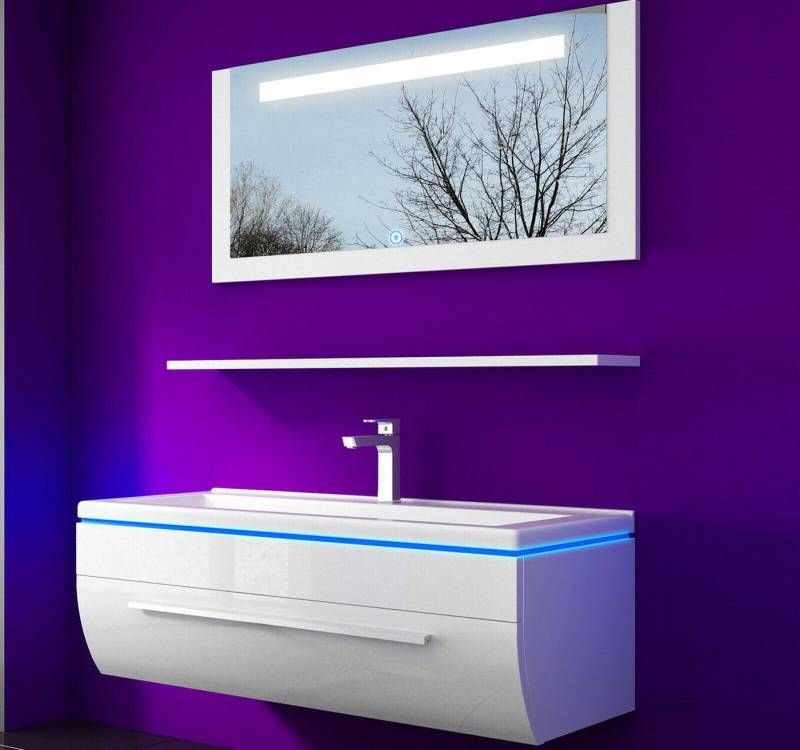 Homeline Badmöbel-Set Badmöbel Set Weiß Hochglanz lackiert LED System tauschsystem, (Komplette Set ohne wasch dich Armatur und Ablaufgarnitur, 4-St., Set Angebot), Hochglanz lackiert tauschsystem inklusiv LED von Homeline