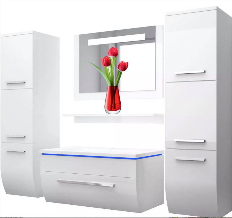 Homeline Badmöbel-Set Badmöbel Set montiert Schwar Weiß Hochglanz Badezimmermöbel 70 cm, (Wählbar, Set Angebot), Vormontiert von Homeline