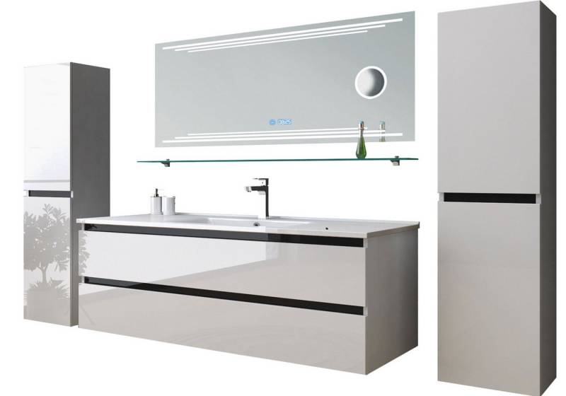 Homeline Badmöbel-Set Deniz Bad Möbelset Hochglanz mit Kosmetik Spiegel 60-90-120, (Setangebot, Badezimmer Möbel Bad Möbel) von Homeline