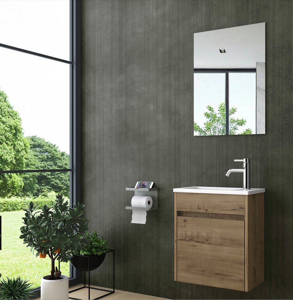 Homeline Badmöbel-Set Zamora Badmöbel-Set Badmöbel set Eiche Badezimmer Möbel Set 46 cm, (Badezimmer, 3-St., Badmöbel Set) von Homeline