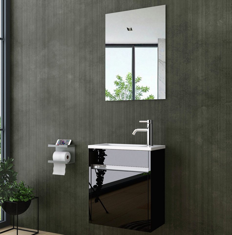 Homeline Badmöbel-Set Zamora Badmöbel-Set Badmöbel set Schwarz Hochglanz Badezimmer Möbel, (Bad Möbelsetangebot, 3-St., Badezimmer Möbel) von Homeline