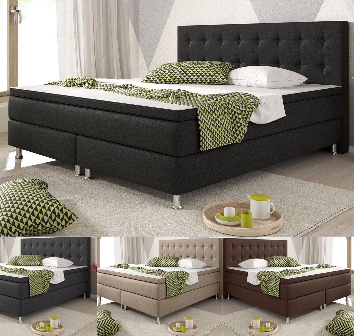 Homeline Boxspringbett 180x200 Boxspringbett mit Matratze 180 × 200 cm mit Toper wählbar (Boxspringbett Set, 5-St., Komplettes Box Springbett), Mit Toper von Homeline