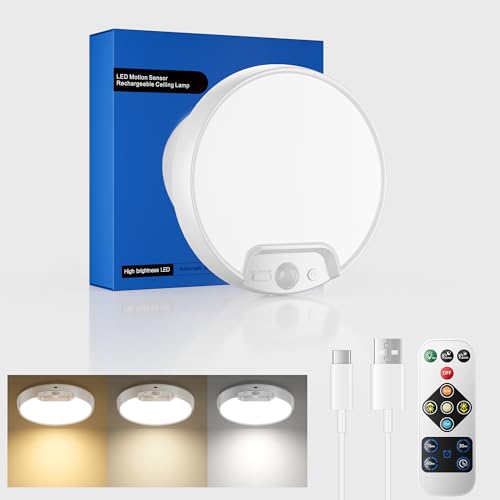 Homelist Deckenlampe Badezimmer mit Bewegungsmelder, 3 Farbtemperaturen Wiederaufladbar Lichter mit Fernbedienung, 8000mAh Batteriebetriebene LED akku Deckenleuchte für Treppe Flur Schlafzimmer Balkon von Homelist