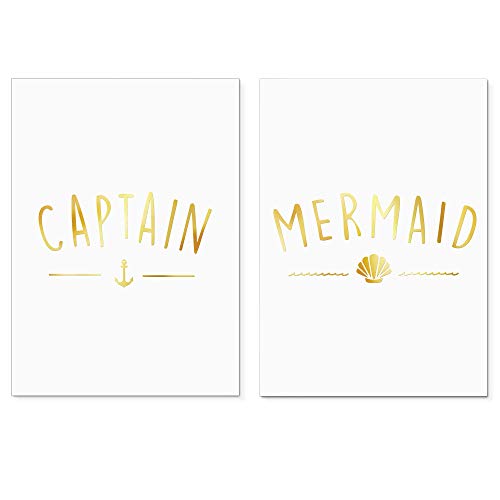 Homelov Premium Poster Set | 2 x DIN A3 – 30x40 cm | 100% Holzfreies Papier & Hochwertiger Kunstdruck | Kostenlose Wallpaper & Aufkleber | » Captain Mermaid Real Gold Set « von Homelov