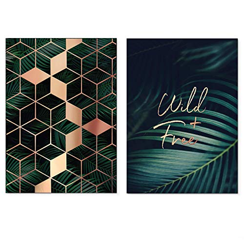 Homelov Premium Poster Set | 2 x DIN A3 – 30x40 cm | 100% Holzfreies Papier & Hochwertiger Kunstdruck | Kostenlose Wallpaper & Aufkleber | » Tropical Real Rose Gold Set « von Homelov