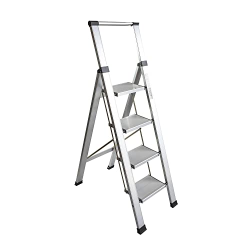 Flache Hausleiter, Aluminium, 4 Stufen, professionelle Leiter, Aluminiumleiter, zusammenklappbar, Aluminium von Homelux