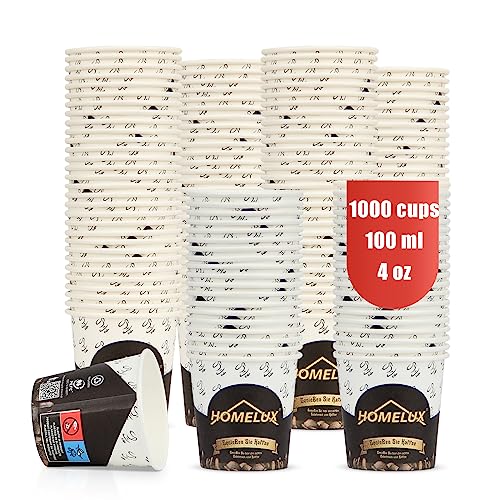 HOMELUX Kaffeebecher Coffee Kaffee To Go Becher 100 ml 4 oz 1000 Stk., Kleine Espresso Pappbecher Kaffeebecher Einweg Espressobecher, Espresso Becher Papier, Mini Einwegbecher Kaffee von HOMELUX