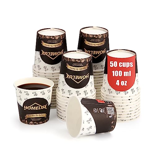 HOMELUX Kaffeebecher Coffee Kaffee To Go Becher 100 ml 4 oz 50 Stk., Kleine Espresso Pappbecher Kaffeebecher Einweg Espressobecher, Espresso Becher Papier, Mini Einwegbecher Kaffee von HOMELUX