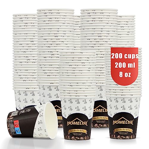 HOMELUX Kaffeebecher Kaffee Coffee To Go Becher 200ml 8oz 200 Stk.,Kaffeebecher Pappbecher Einweg, Einwegbecher Kaffee Für Heißgetränke, Hitzebeständig Ungebleicht von HOMELUX