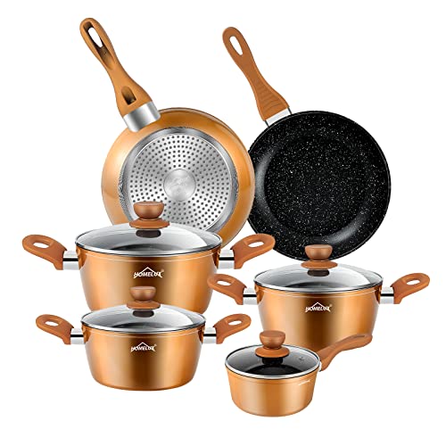 Topfset HOMELUX 10tlg Induktions Töpfe Set,Aluminiumguss Kochtopfset,Antihaftbeschichtung Pfannenset,Töpfe Set mit Deckel,PFOA frei Topfset Induktion für Induktion alle Herde,Kupfer von HOMELUX